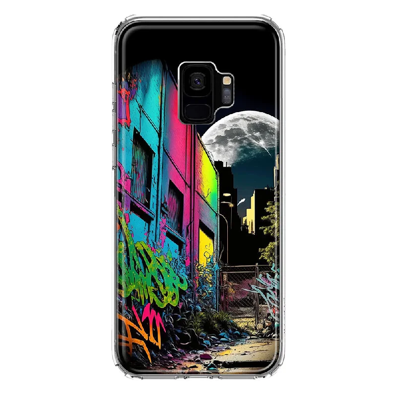 For Samsung Galaxy S9 Urban City Full Moon Graffiti Painting Art Design Hybrid Protective Phone Case Cover