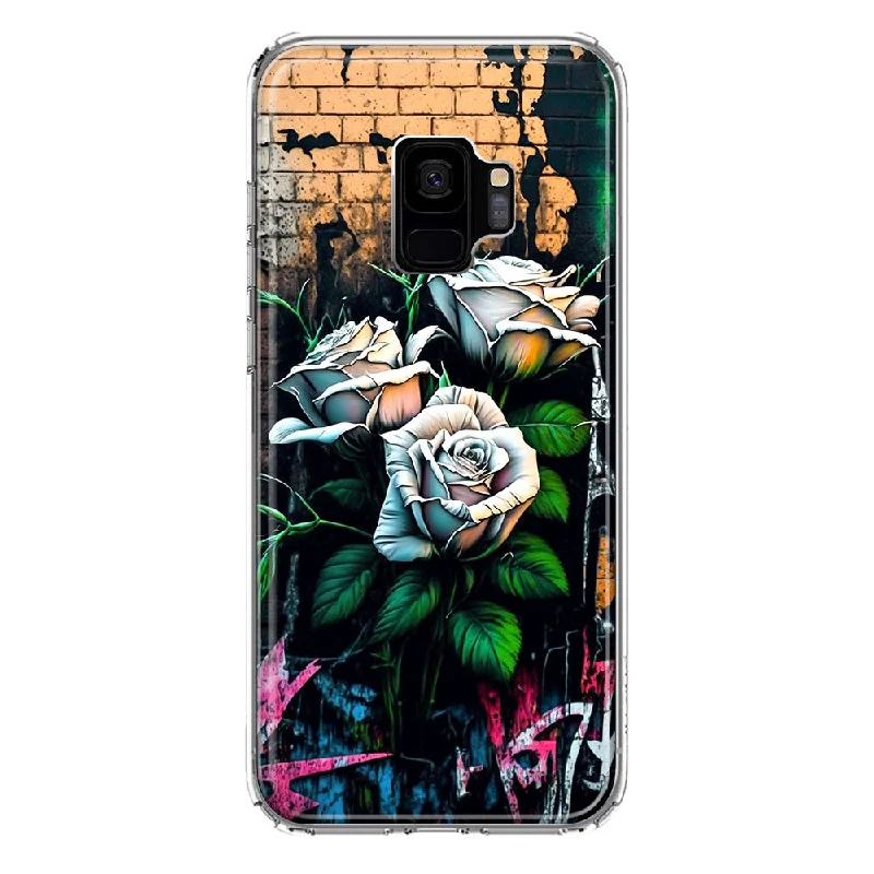 For Samsung Galaxy S9 White Roses Graffiti Wall Art Painting Design Hybrid Protective Phone Case Cover