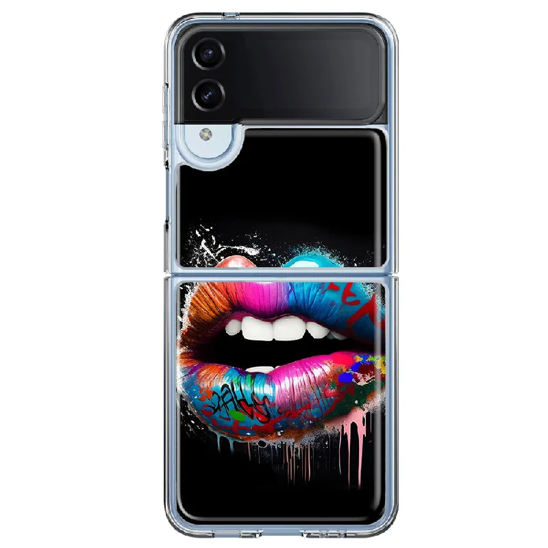 For Samsung Galaxy Z Flip 4 Colorful Lip Graffiti Painting Art Design Hybrid Protective Phone Case Cover