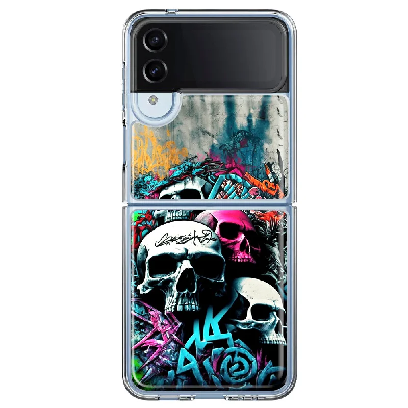 For Samsung Galaxy Z Flip 4 Skulls Graffiti Painting Art Design Hybrid Protective Phone Case Cover