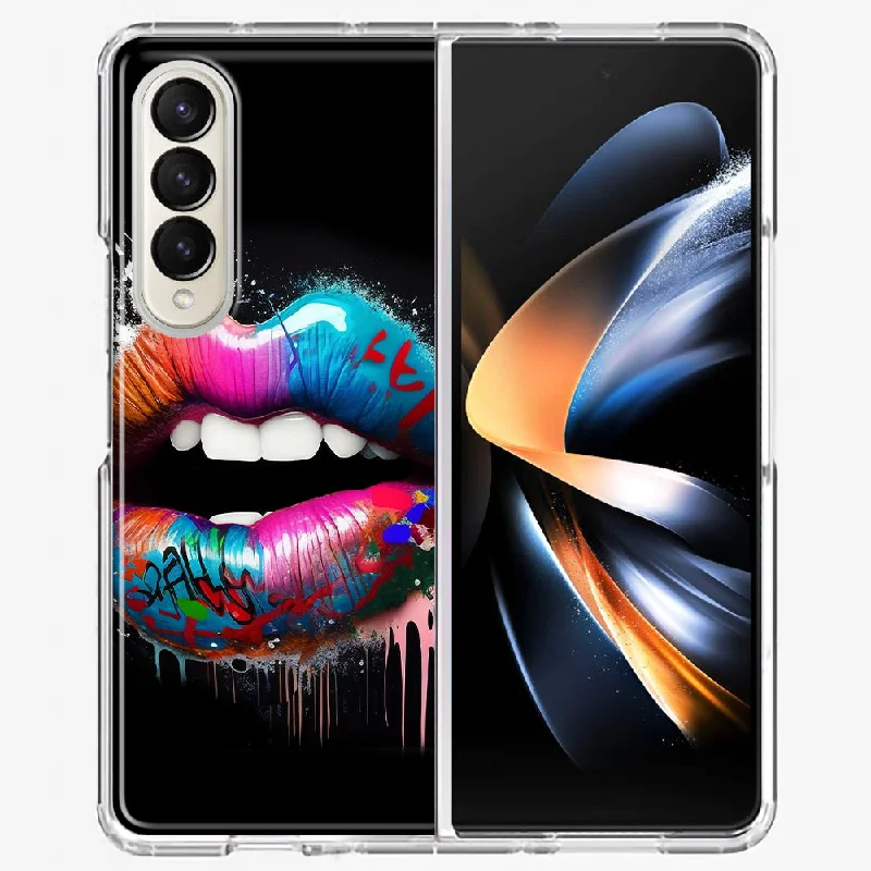 For Samsung Galaxy Z Fold 4 Colorful Lip Graffiti Painting Art Design Hybrid Protective Phone Case Cover