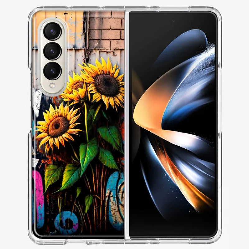 For Samsung Galaxy Z Fold 4 Sunflowers Graffiti Painting Art Design Hybrid Protective Phone Case Cover