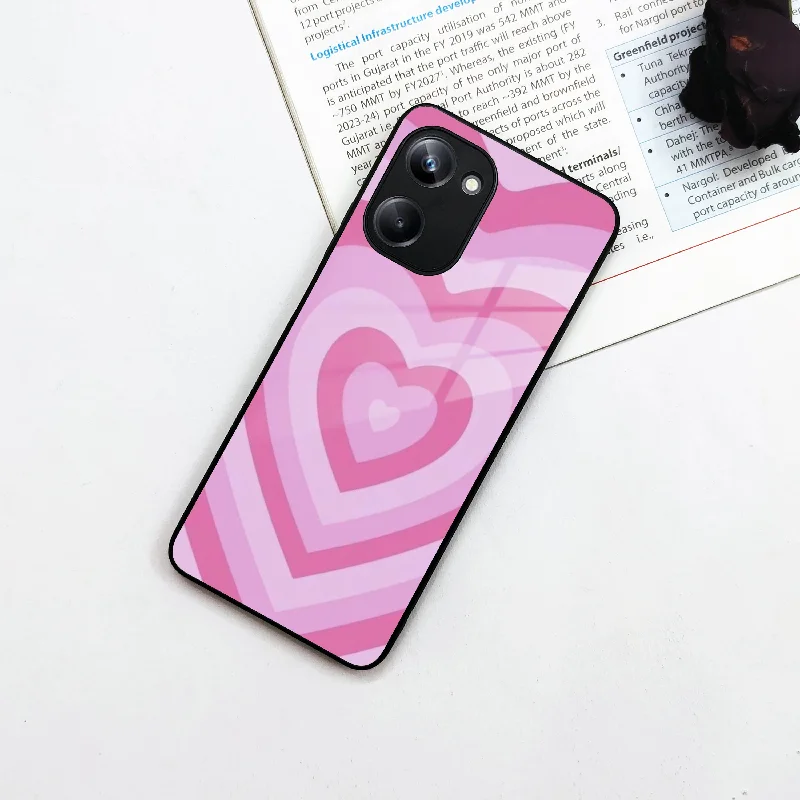 Latte Love Patter Glass Case Cover - Pink For Realme/Narzo