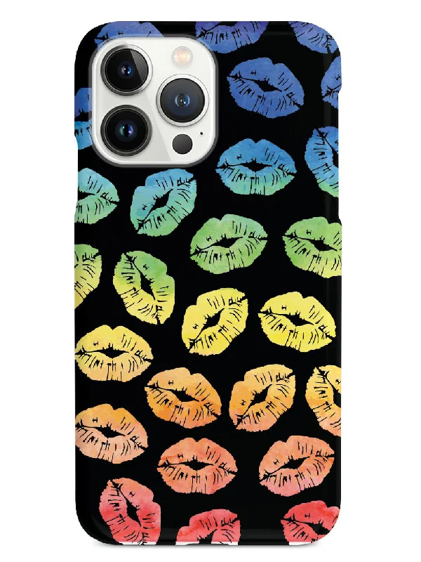 Lip Print Pattern - Watercolor Rainbow - Black Case