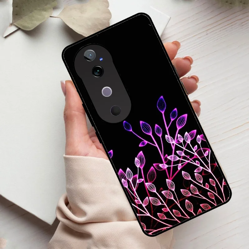 Multicolor Flower Print Glass Case Cover For Vivo