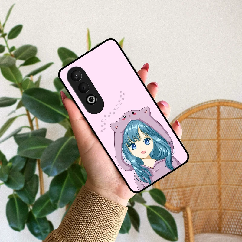 Purple Aesthetic Girl With Cat Phone Glass Case Cover For OnePlus