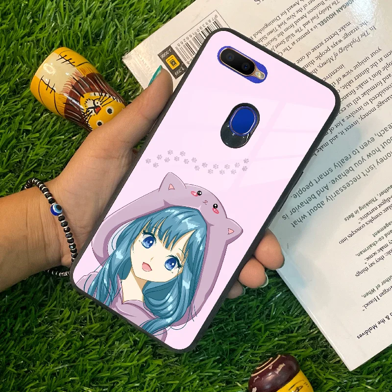 Purple Aesthetic Girl With Cat Phone Glass Case Cover For Oppo