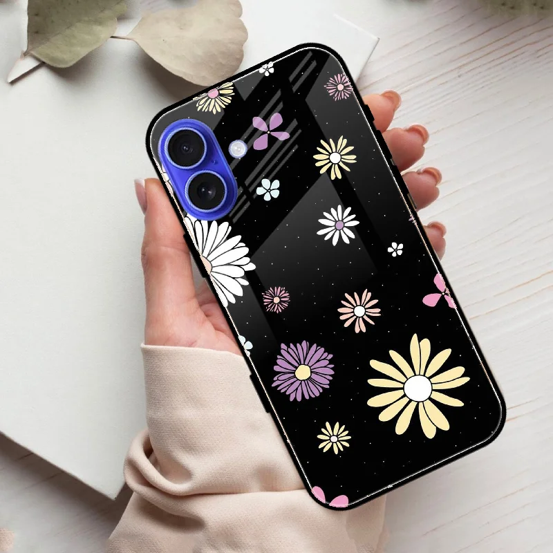 Seamless Floral Print Glass Case Cover For iPhone