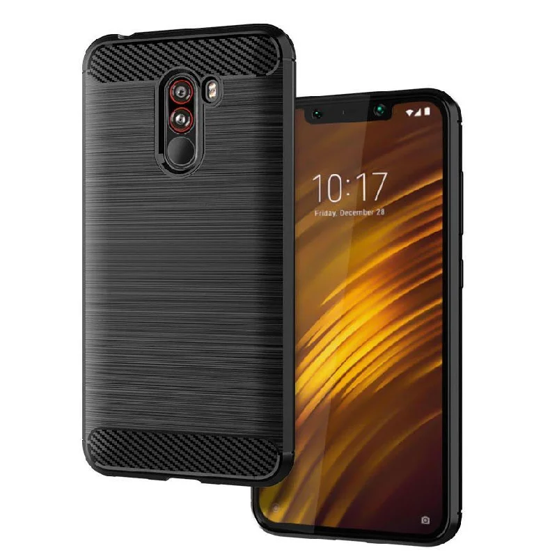 Shockproof Case Gel Skin Carbon Fibre /Brushed Metal Effect Xiaomi Pocophone F1