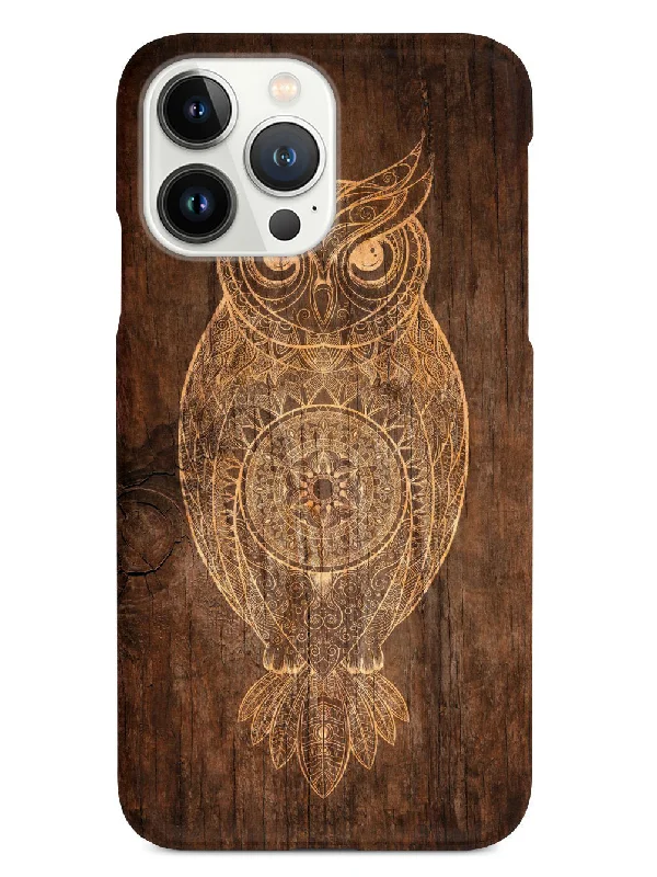 Faux Wooden Mandala Owl - Black Case